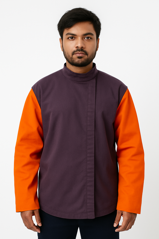Flame Retardant Jacket with Leather Sleeves – Dual Protection for Welding & Foundry Work