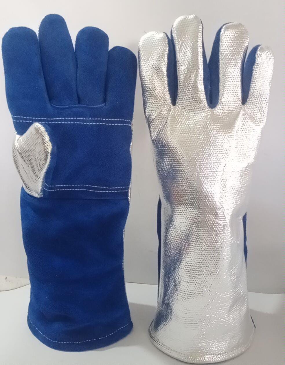 Guanti da fonderia idrorepellenti e termoisolanti in crosta di pelle (blu)